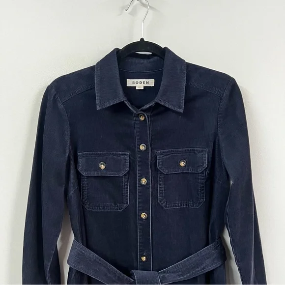 Boden Eloise Corduroy Navy Midi Shirt Dress Size 4 LONG - Picture 5 of 13